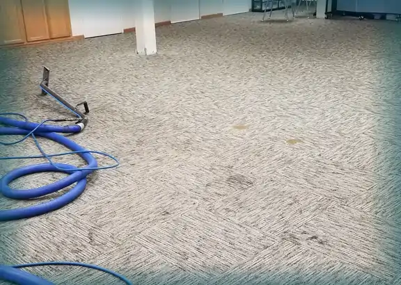 Church lobby carpet cleaning with heavy drink stains in process