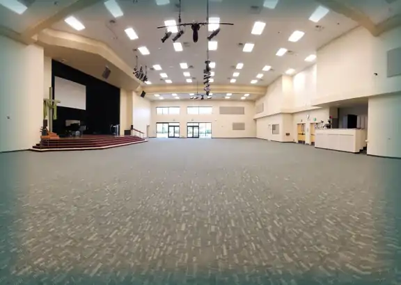 The large sanctuary of this church after cleaning the carpet