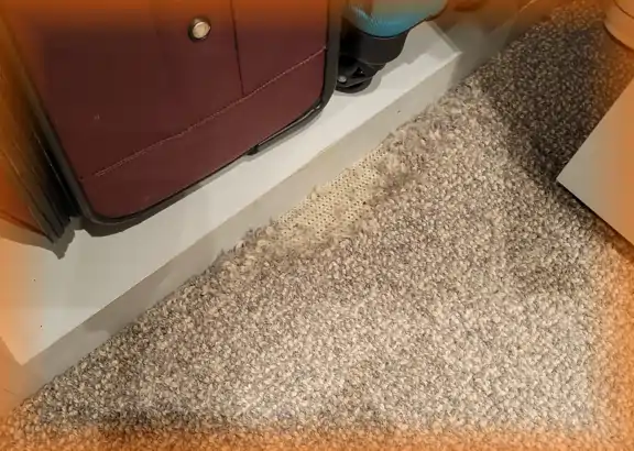 Wall-to-wall, wool carpet damaged by moths before repair